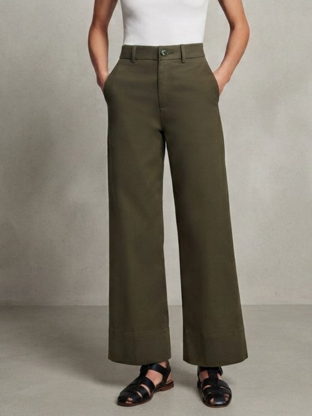 🆕 Spanx Wide Leg Crop Pants Size Medium Olive Green Stretchy Professional Work